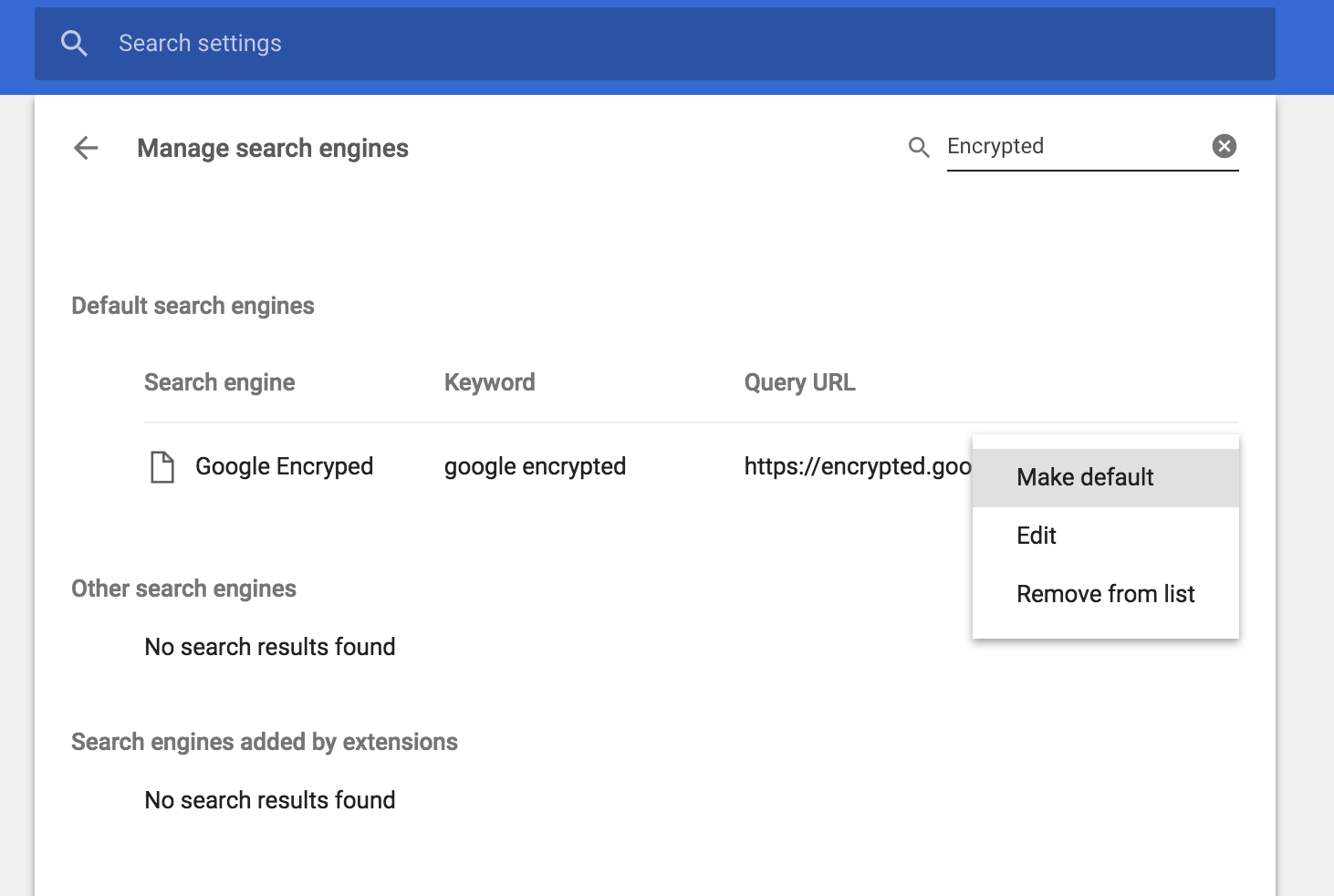 Setting the new search engine as default